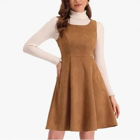 2026 Amazon European and American Cross-Border Women's Clothing Autumn and Winter New Casual Retro Faux Suede Dress Women's Slim Fit Versatile