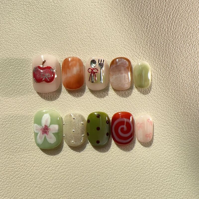 Purely Handmade Wearable Nails, Popular on Xiaohongshu, Ins-Style Spring and Summer New Models, Hand-Painted Niche Short Nails, Nail Art Wholesale