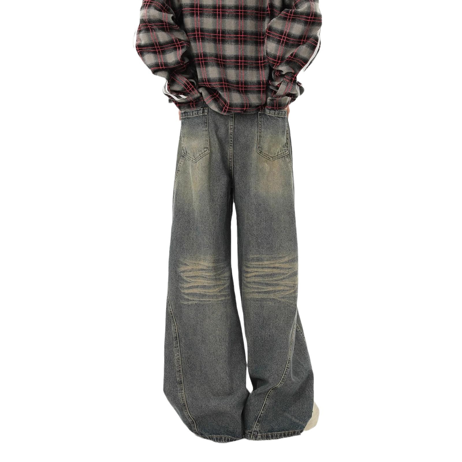 Primavera calles altas pantalones retro hacer viejos jeans hombre recto diseño vibe alta sensación fábrica directa