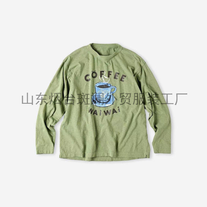 Directly Supplied from the Original Factory, Foreign Trade Clothing Cc45R, Long-Sleeve T-Shirt with Back Pocket and Coffee Print, Couple's Long-Sleeve Top Directly Supplied from the Original Factory, Foreign Trade Clothing Cc45R, Long-Sleeve T-Shirt with Back Pocket and Coffee Print, Couple's Long-Sleeve Top