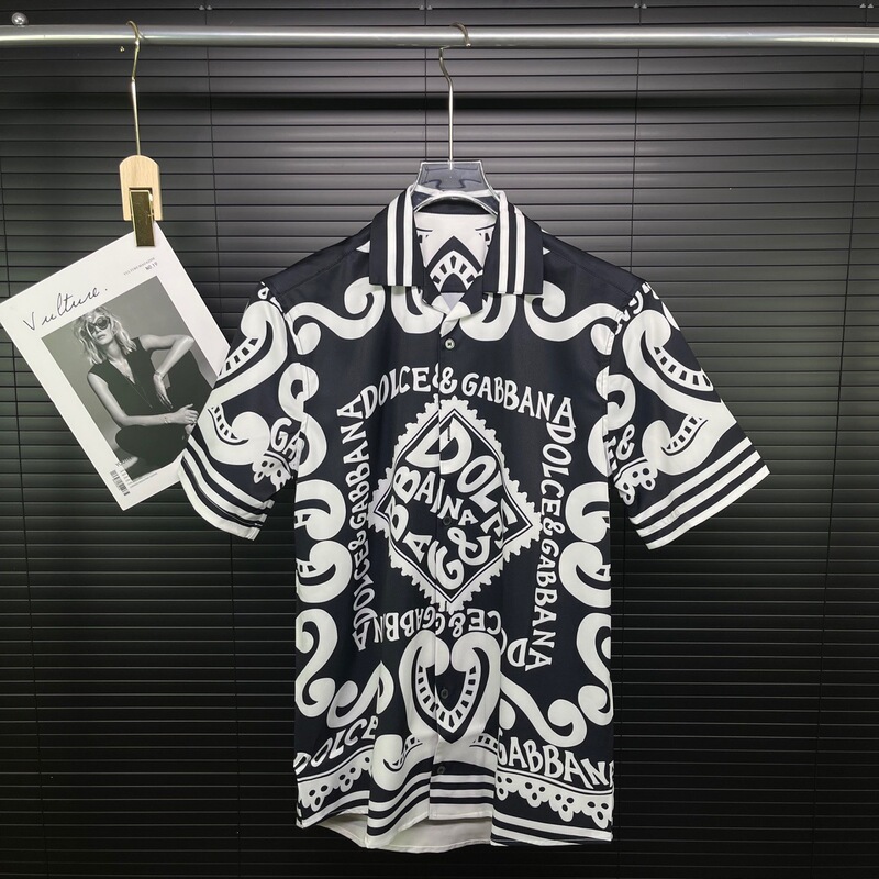 Cross-border European and American trendy brand DG classic 3D letter print loose casual trendy fashion personalized men's short-sleeve shirt