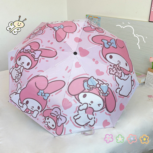 Cute rain or shine tri-fold umbrella Melody manual sun umbrella sun protection sun protection folding umbrella for girls