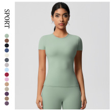 裸感磨毛紧身短袖T恤速干透气运动上衣瑜伽服户外休闲跑步健身服