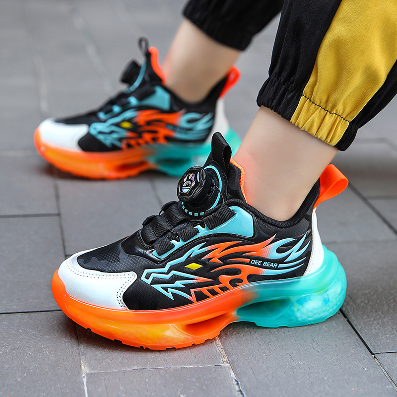 Boys' Shoes 2025 Autumn and Winter New Leather Children's Sports Shoes with Rotating Buckle for Students, Older Boys' Running Shoes