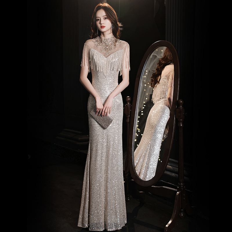 Mermaid Evening Dress for Women 2026 New Spring Banquet Elegant Host Gold Annual Meeting Socialite Long Dress