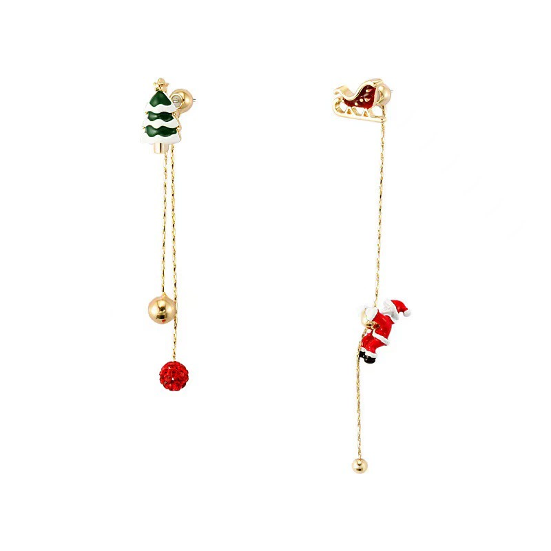 Asymmetrical Earrings, European Style for Elderly, Christmas Motifs, Lightweight 10 cm