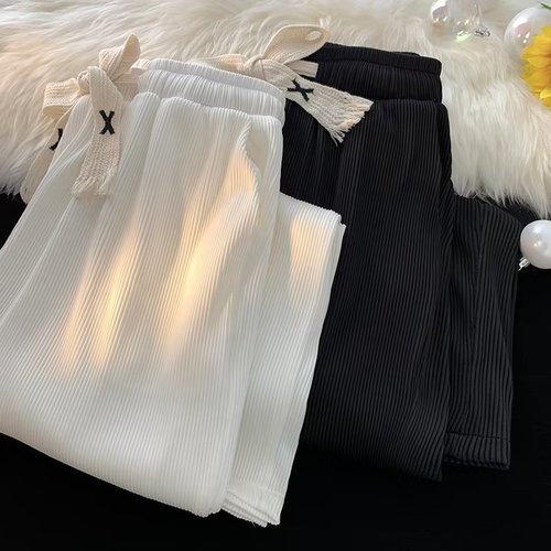 Summer thin loose straight ice silk men's slimming casual elastic waist quick-dry straight-leg pants