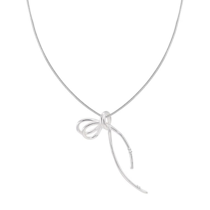 S Korean Edition Line Bow Knot Necklace, Unique Instagram Design, Snake Bone Chain, Pure Silver Necklace_voghion.com