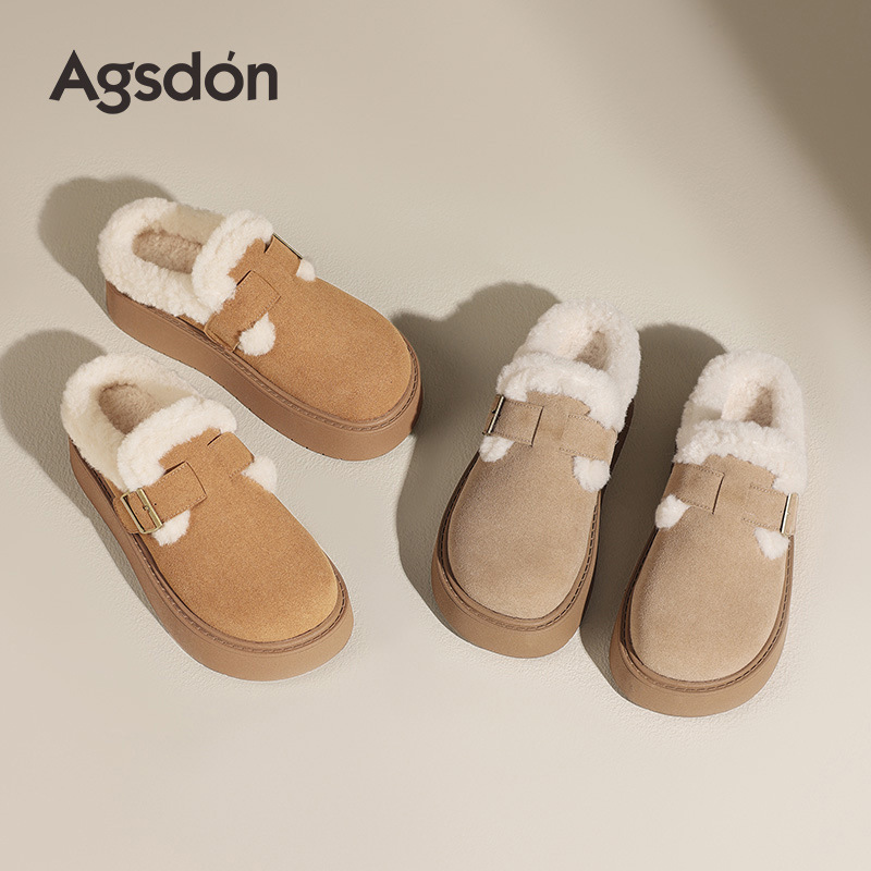 Antiguo león de cabello Bocken zapatillas para mujeres 2026 nueva primavera con suela gruesa de nieve de vello zapatos de medio algodón