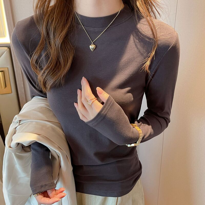 Carefully Selected Modal Autumn and Winter Bottoming Shirts for Women 2025 New Small Stand-Up Collar Right Shoulder T-Shirt Basic Versatile Tops