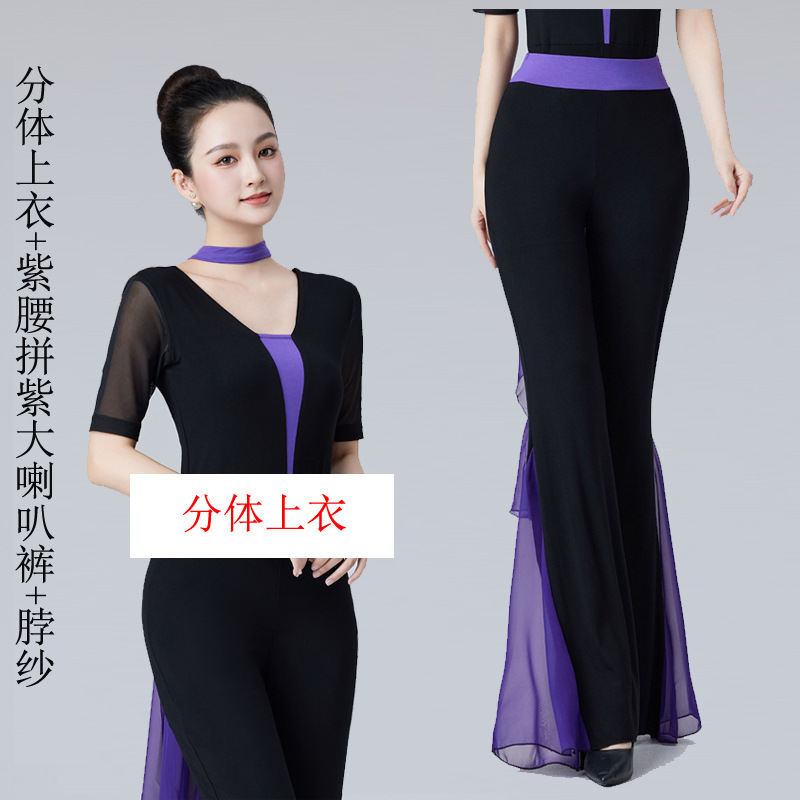 紫の濃いv色のガーゼの袖の形の服のダンスの服のショーのモデルのバレエの練習の功の育成訓練のマナーのモーダル|undefined