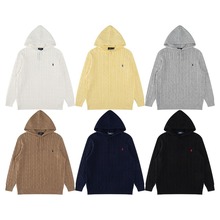 潮牌RL拉夫秋冬小马标连帽麻花毛衣中长款长袖针织衫女上衣慵懒风