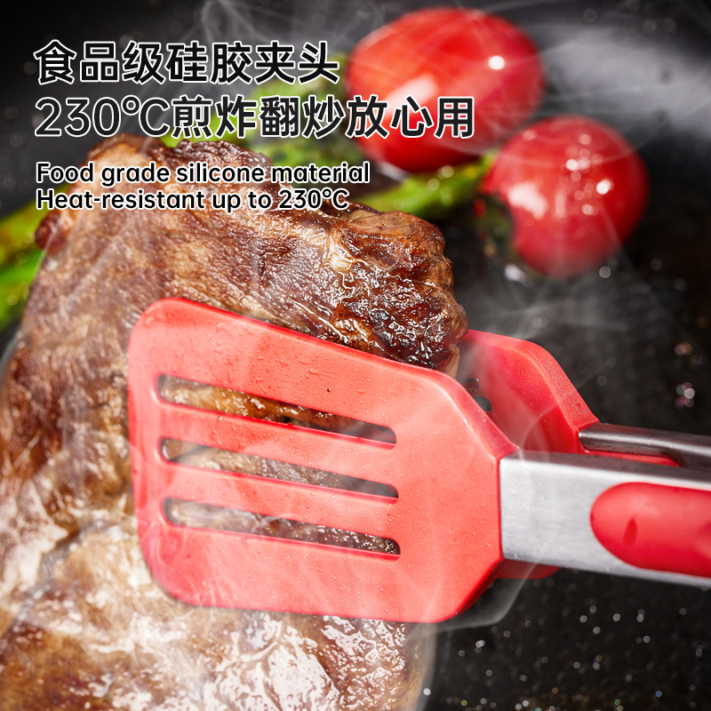 Clip de alimentos de silicona de acero inoxidable de grado alimenticio clip de comida coreana antideslizante de alta temperatura resistente multifuncional al aire libre