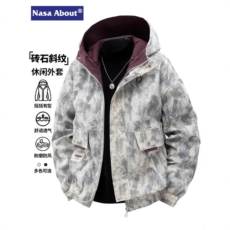 NASA Masonry Twill Work Jacket Men's Spring and Autumn Fashion Brand Hooded All-match Clothes Dirty Style Casual Jacket