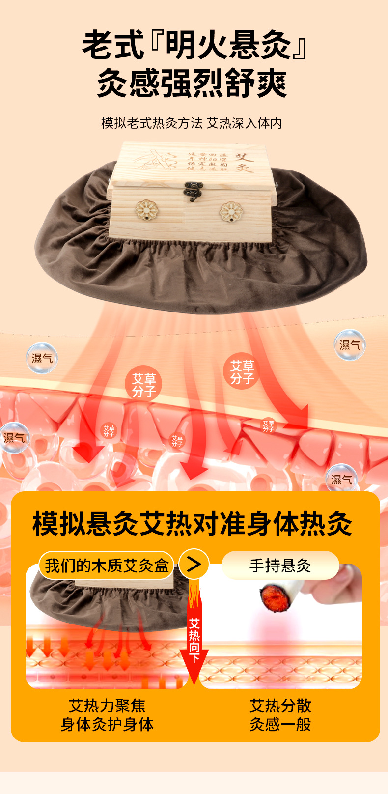 Wooden Moxibustion Box for Waist and Abdomen with 54 Moxa Cones Portable Ginger Moxa Warmer key features