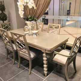 美式轻奢ART餐桌椅莫里印象实木方形餐桌美式高级灰餐桌餐椅组合