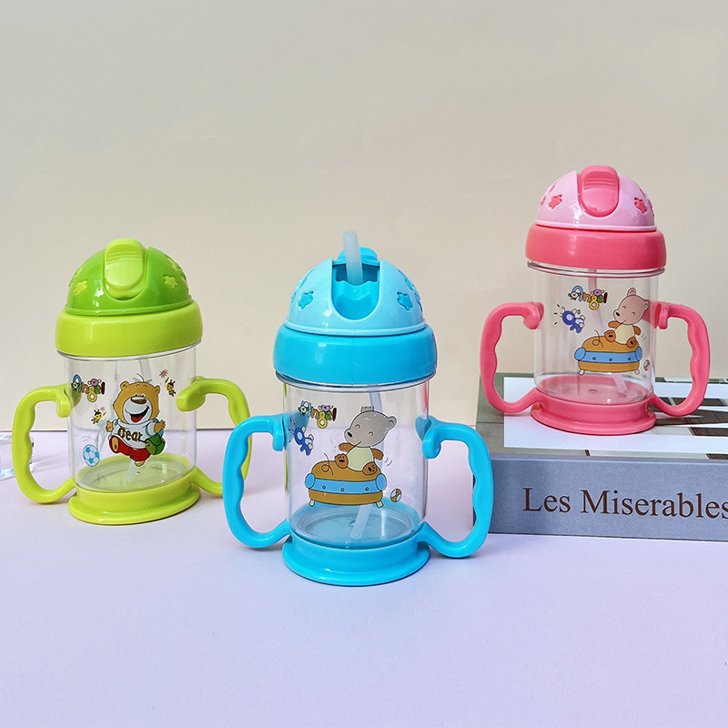 Taza de leche para niños Bouncing niños taza de bebé taza de agua portátil lindo dibujo animado bebé paja de leche