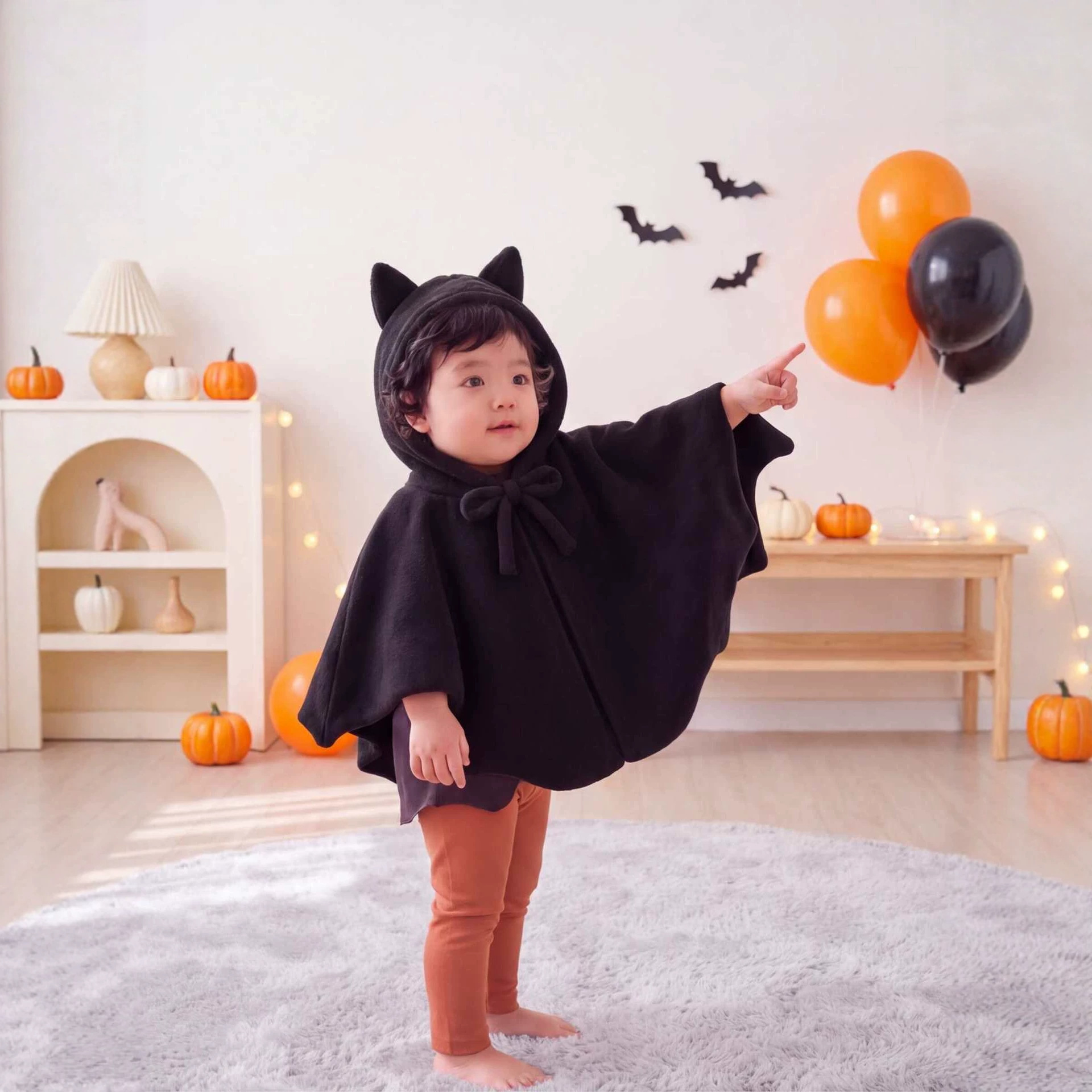 Halloween baby cape, spring/autumn style, outdoor windproof cloak for children, fleece-lined, unisex, cartoon design