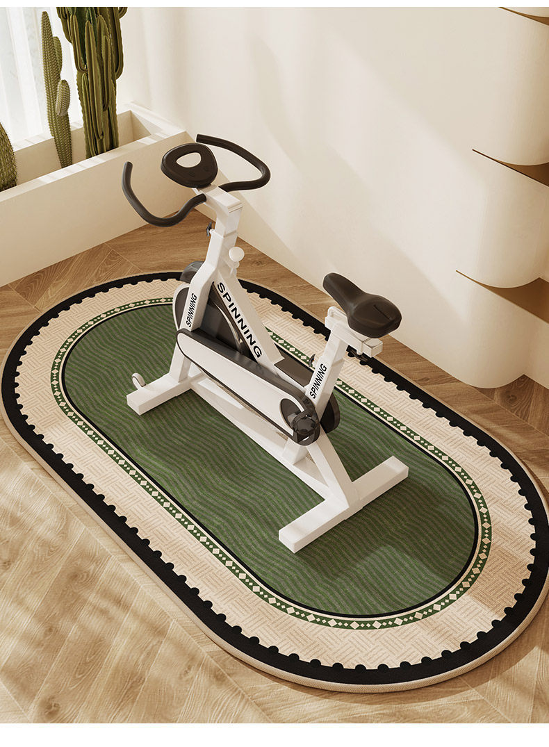 American retro style exercise bike floor mat, soundproof, non-slip, elliptical shock-absorbing carpet, home treadmill silent fitness mat