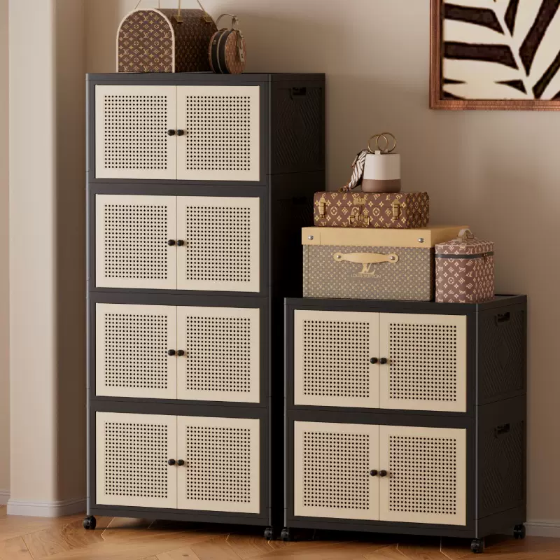 中古风折叠收纳柜多层置物架柜储物柜客厅高级感衣服儿童置物衣柜