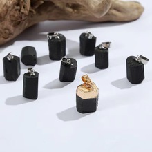 跨境款 天然黑碧玺吊坠不规则水晶原石diy饰品项链欧美水晶柱挂件