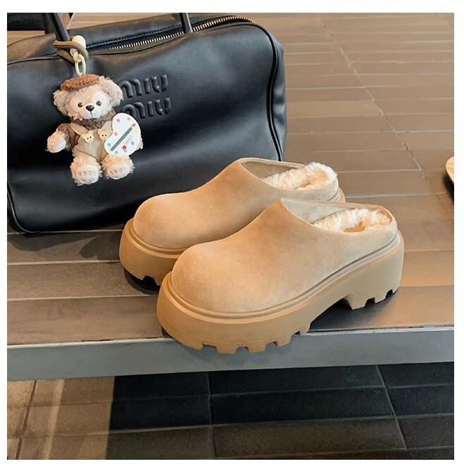 Grape Mom with High Silk Cow Thick Bottom Slip-on Snow Boots Baotou Bucken Maomao Slippers Winter