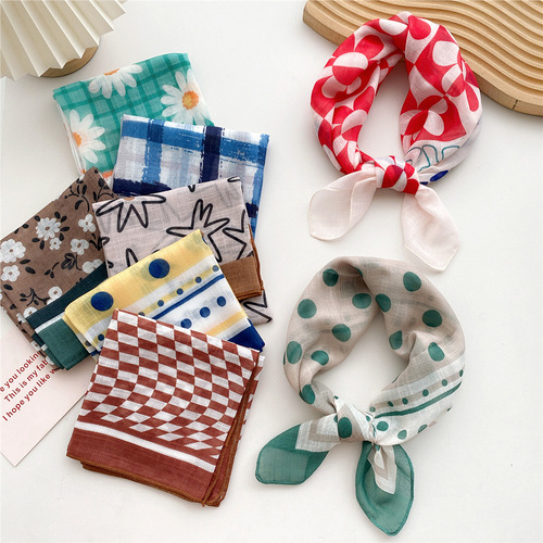58 cotton and linen small square scarves for women, spring, autumn and summer headscarves, headbands, fashionable, versatile and decorative scarves