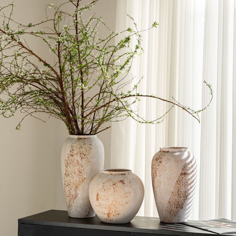 新中式侘寂风陶瓷花瓶装饰品斑驳老旧粗陶罐玄关电视柜摆件