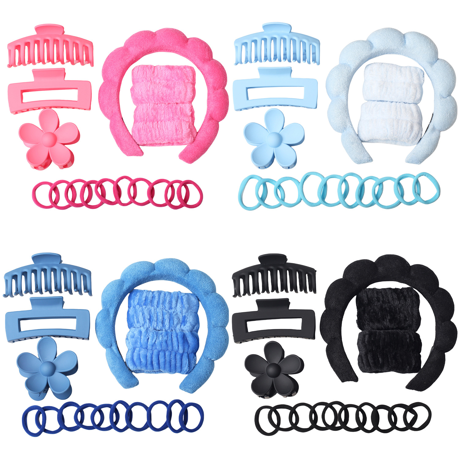 Diadema de nube de giro de esponja transfronteriza, pulsera de lavado de cara, anillo para el cabello de nailon, juego de pinzas de plástico grande, accesorios para el cabello image 1