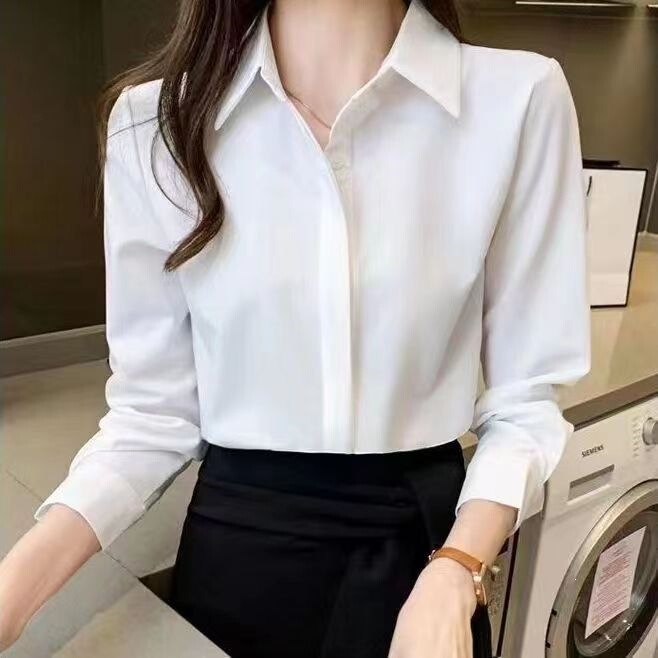 Black long-sleeved women's shirt, spring, wrinkle-resistant, formal, thin, suitable for work or as a base layer, for college students