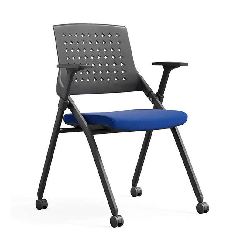 Черный с колесами и сапфирово-синей подушкой сиденья