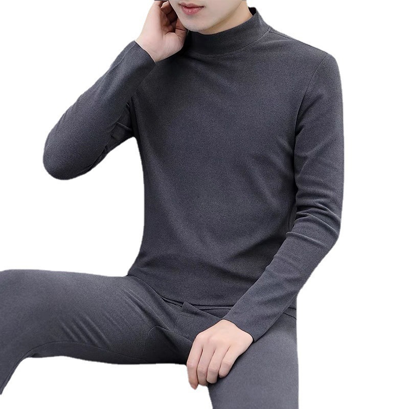 Suit cálido para hombres otoño y invierno doble cara de seda ropa interior set de cuello medio alto con chaqueta de terciopelo gruesa pantalones de otoño