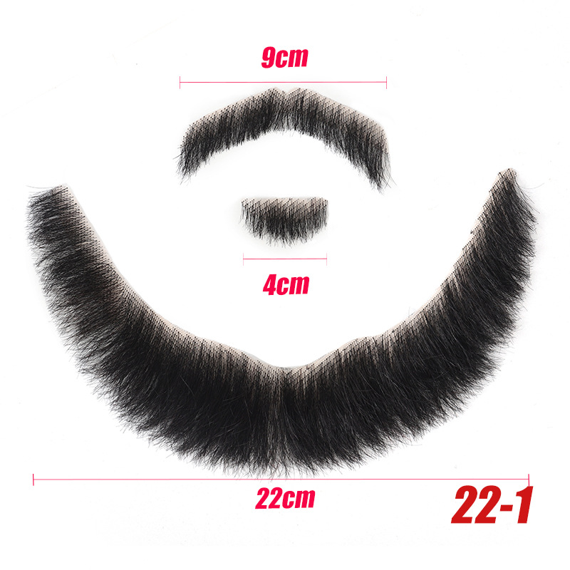 Barba falsa transfronteriza, barba falsa tejida a mano completa, cabello real sin costuras para hombres, cejas falsas, cuernos falsos, accesorios de cine y televisión