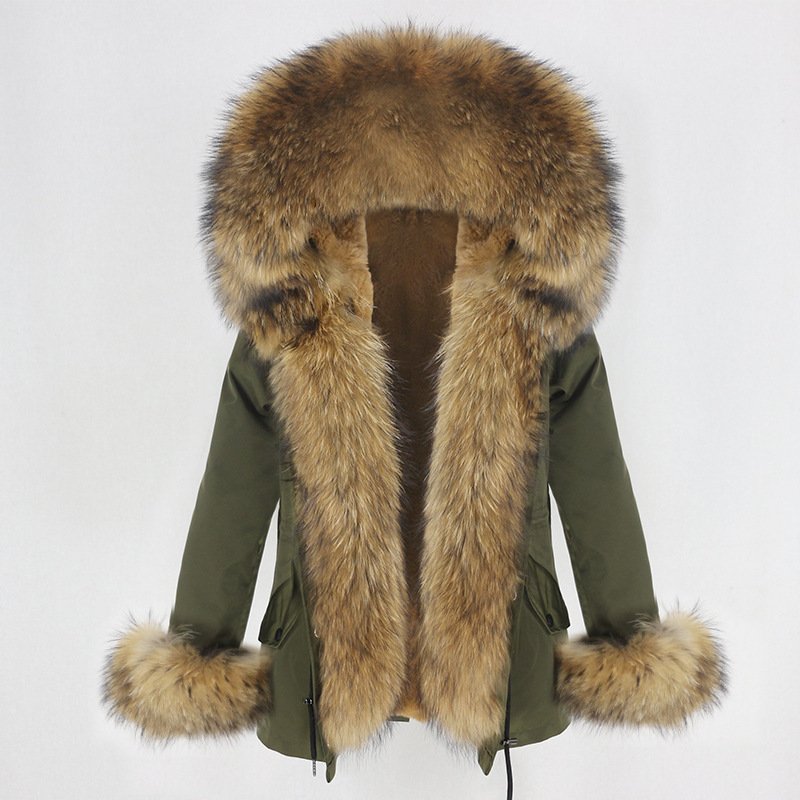 Women's Clothing Parka With Thickened Artificial Fur Lining, Detachable Real Raccoon Fur, Large Fur Collar Jacket_voghion.com