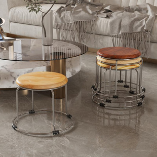 Small Stool for Home Use, Low Stool, Stackable Round Stool, Living Room Sofa Stool, Half-Height Coffee Table Stool, Simple Solid Wood Small Bench