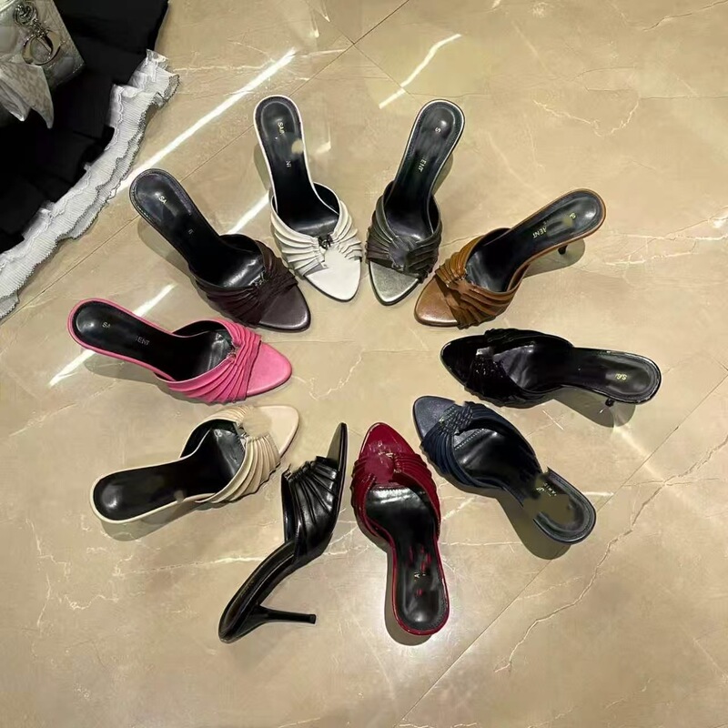 Ys High-End Export Metal Letter Buckle Stiletto Open-Toe Slippers for Women, Sexy High-Heeled Pointed Toe Stiletto Sandals for Outdoor Wear Ys High-End Export Metal Letter Buckle Stiletto Open-Toe Slippers for Women, Sexy High-Heeled Pointed Toe Stiletto Sandals for Outdoor Wear