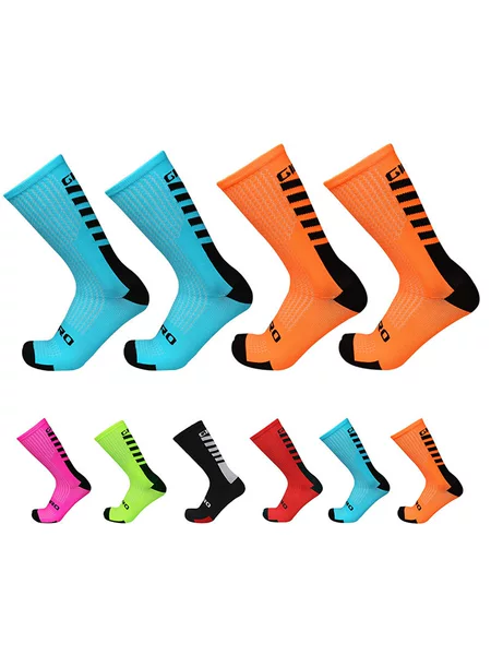 Bright Color Contrast Striped Cycling Sports Socks with Textured Mesh, Sweat-Wicking, Compression, Unisex Outdoor Cycling Mid-Calf Socks