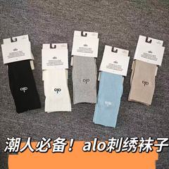 alo刺绣袜子棉四季中高筒女袜运动休闲时尚百搭双针堆堆袜批发