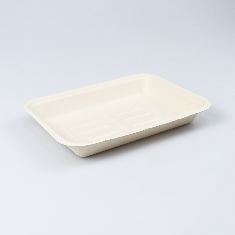 Bandeja de pulpa degradable desechable Placa de barbacoa rectangular engrosada bandeja de picnic bandeja de pulpa de bagazo