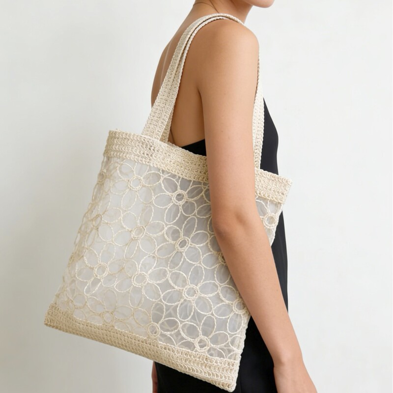Fashionable Single-Shoulder Bag, Large Capacity Beach Tote, Trendy Hollow Woven Bag, Vintage Straw Bag, Women's Mesh Bag