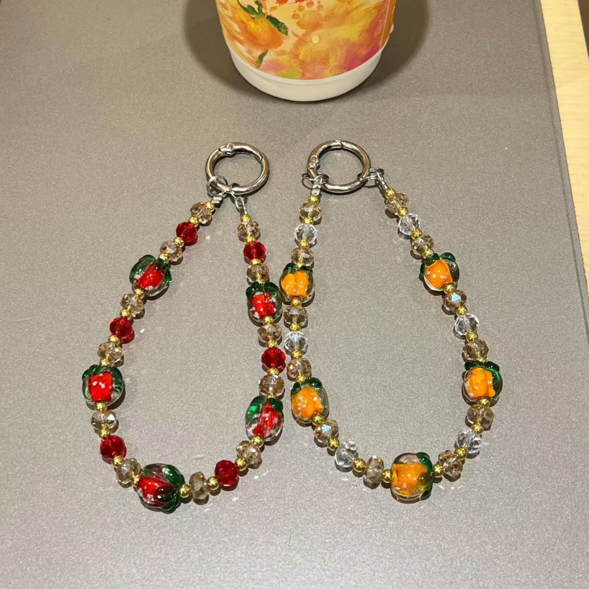 新款柿柿如意手机挂链新中式琉璃水晶斜跨链条手腕包包钥匙扣吊坠