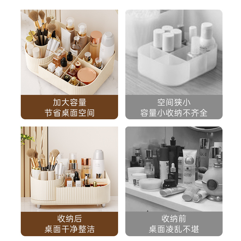 Caja de almacenamiento de cosméticos de escritorio a prueba de polvo comedor lápiz labial caja de acabado de productos de cuidado de la piel estante de almacenamiento giratorio transparente