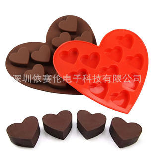 10 Consecutive Heart Ice Trays Food Grade Silicone Chocolate Molds DIY Jelly Biscuit Candy Pudding Baking Molds
