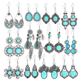 新款热卖波西米亚风绿松石耳环复古创意个性合金质感耳饰耳坠批发