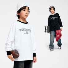 DK童装秋季高街复古女男童纯棉落肩长袖T恤中大童儿童休闲上衣潮