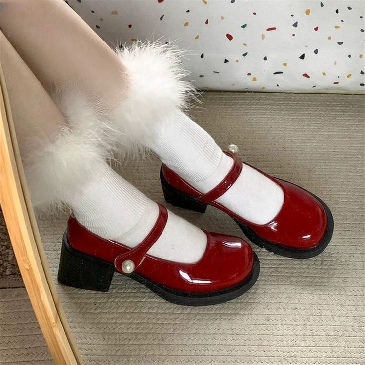 Женские летние туфли 2025 года, новые ретро-туфли Мэри Джейн в японском стиле с жемчугом, универсальные, из кожи, с круглым носком и застежкой-липучкой.