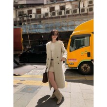 趋梦DT ETOLIE知识分子穿搭羊毛大衣女长款双排扣冬季毛呢外套女
