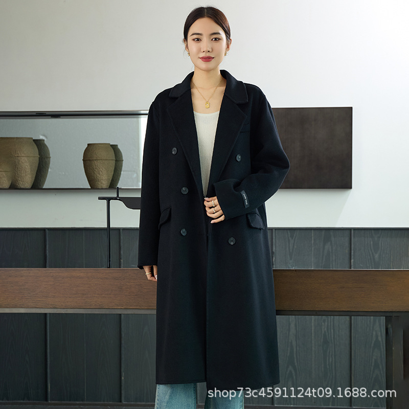 가을과 겨울 새로운 양면 캐시미어 코트 여성 중장 원피스 칼라 느슨한 슬리밍 소프트 100 순수 울 코트