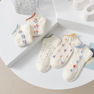[boat socks women] flower spring and summer ice silk shallow breathable invisible short socks stall supply wholesale women's socks