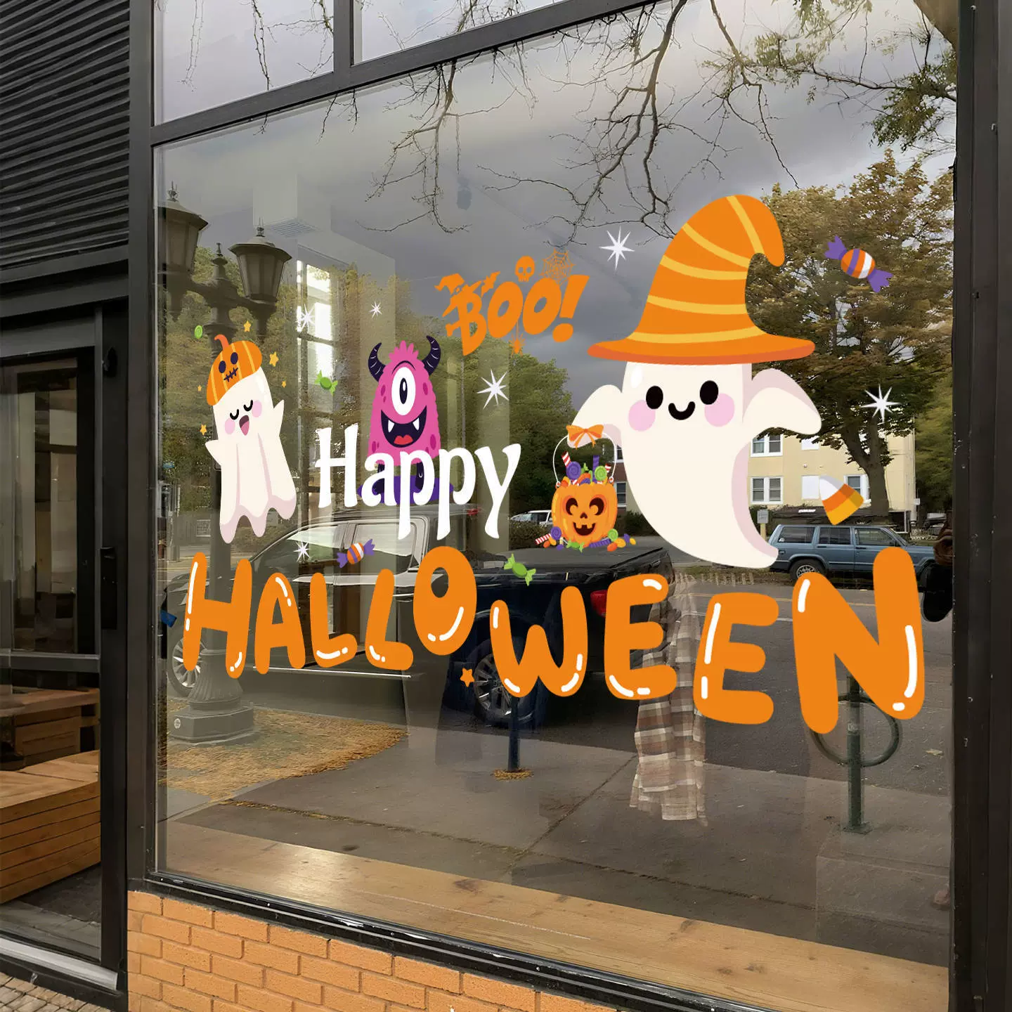 万圣节装饰幽灵静电贴氛围布置玻璃橱氛围窗贴UV玻璃贴